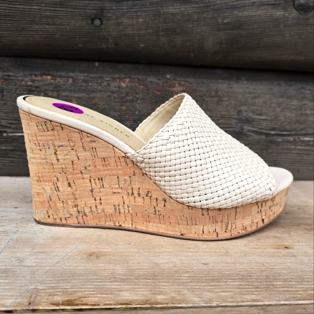 Etienne Aigner Daiquiri Costal Boho Luxe Mule Platform Cork Wedge Sandals 8.5M - Picture 2 of 16